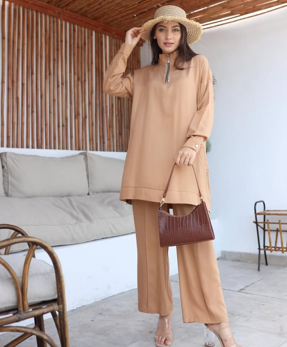 Camel fermuarlı sweat takım