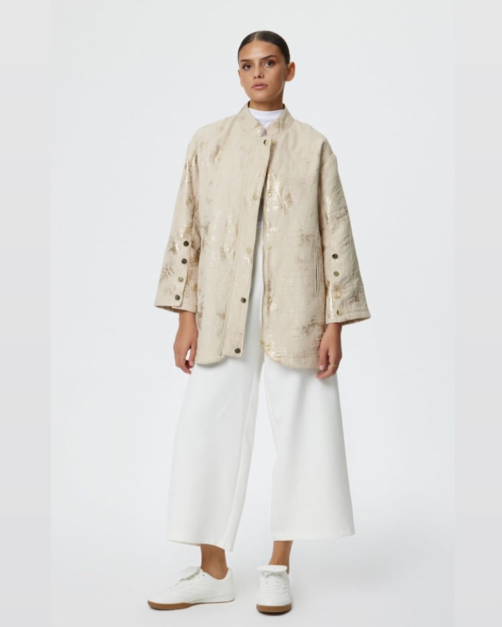 Krem jakarlı oversize ceket